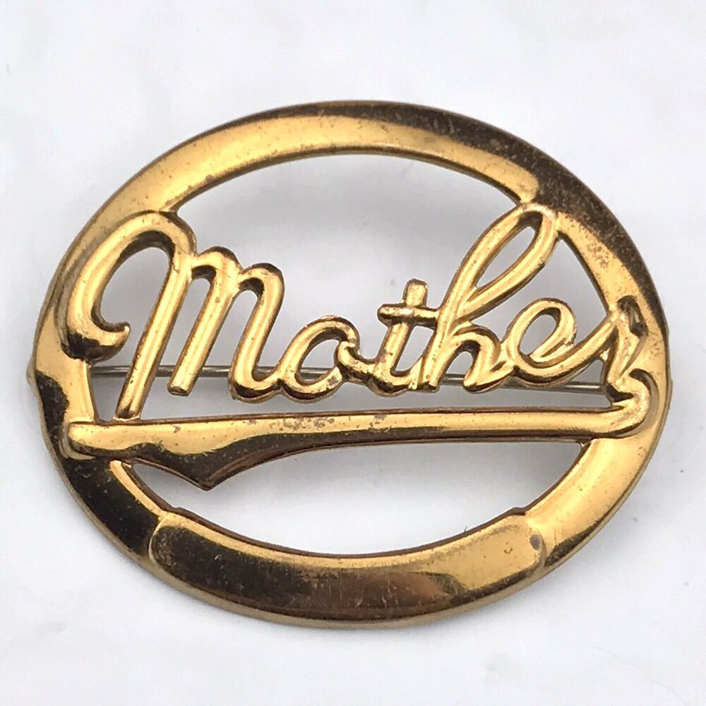 Mother Pin Brooch Gold Tone Vintage Script Cursive